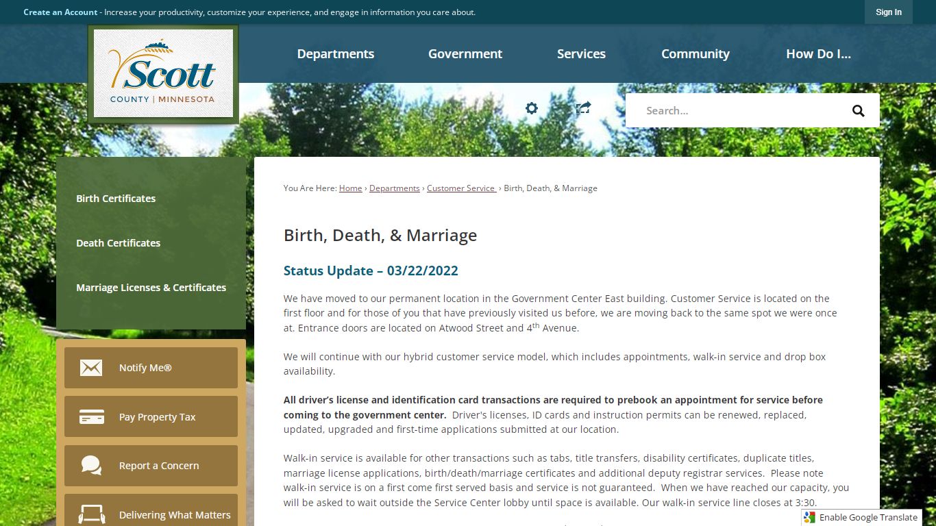 Birth, Death, & Marriage | Scott County, MN