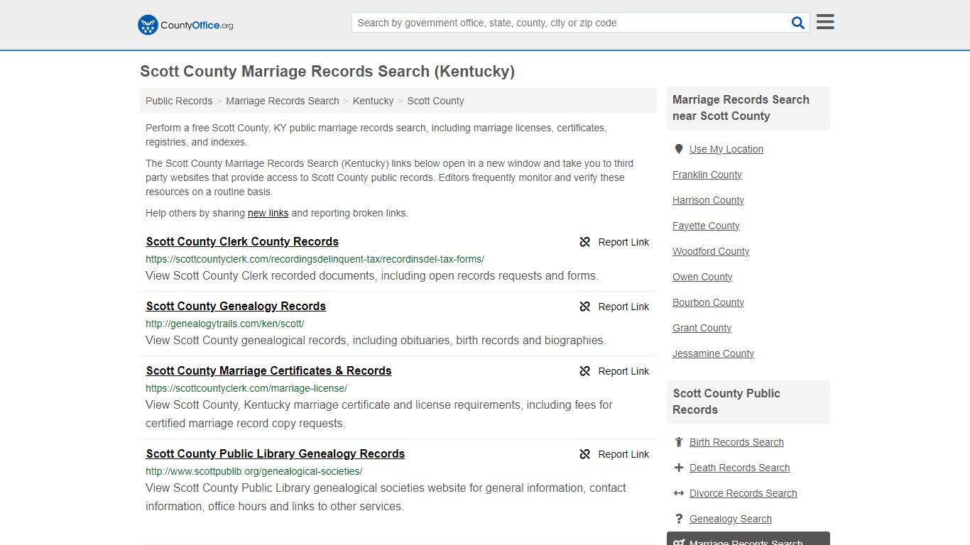 Scott County Marriage Records Search (Kentucky) - County Office